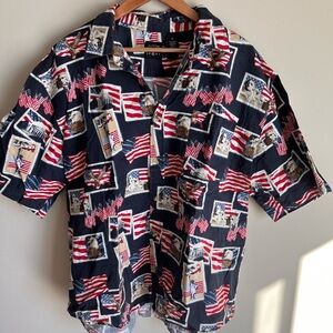 Cotton Traders Sport American Flag All Over Print Button Down Shirt Size XL